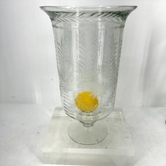 Pair of Tall Etched Glass Hurricanes or Candleholders