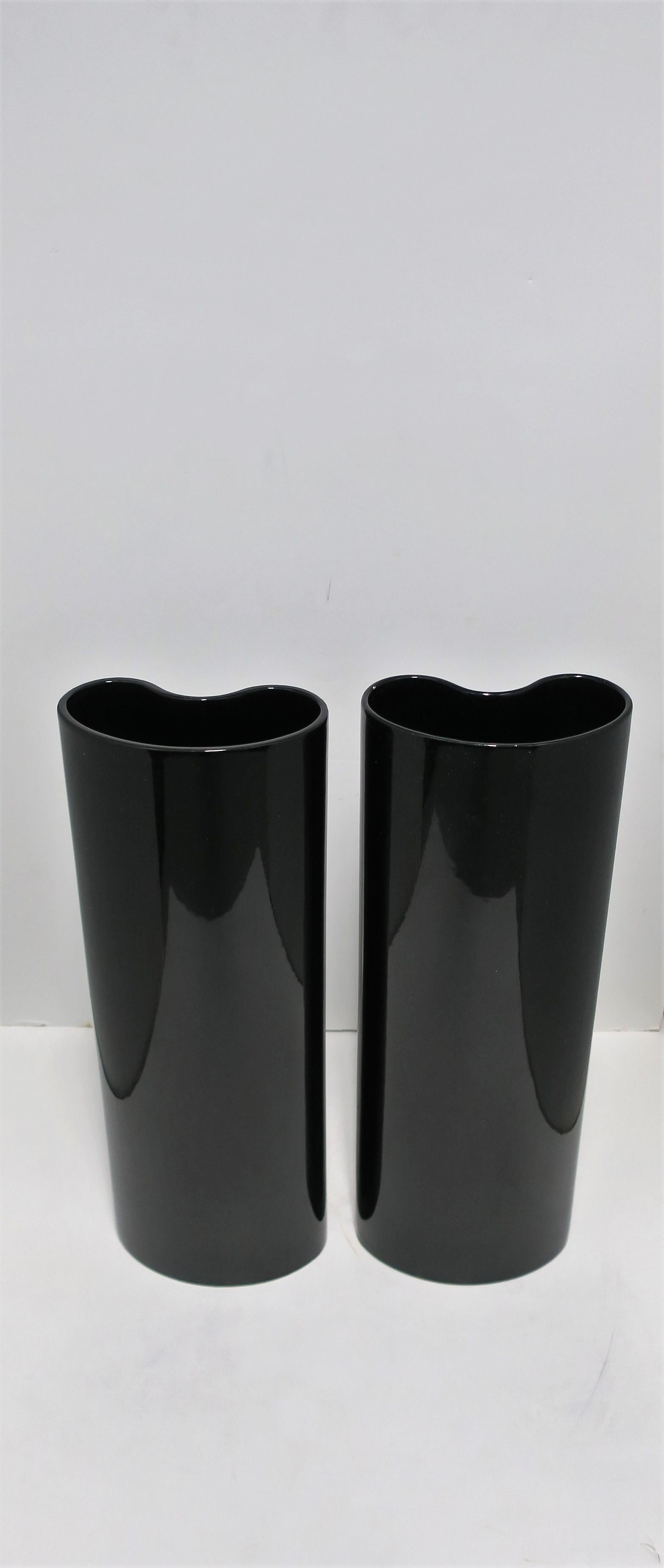 Pottery Black Vases Organic Modern Style Euro '90s, Pair For Sale