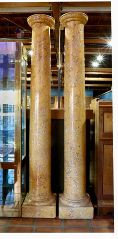 Pair of Tall Faux Sienna Marble Tuscan Style Columns
