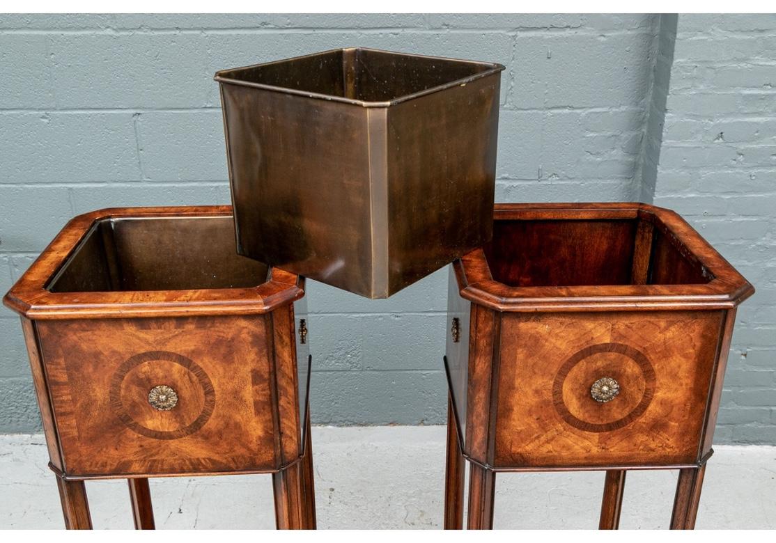 Pair of Tall Figured Mahogany Planters on Stands 4