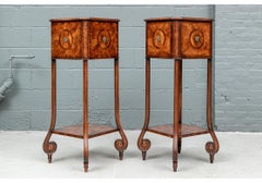Pair of Tall Figured Mahogany Planters on Stands