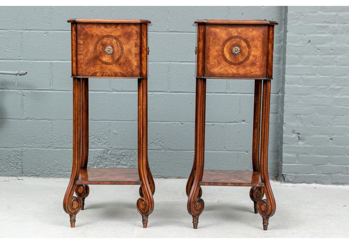 Hollywood Regency Pair of Tall Figured Mahogany Planters on Stands