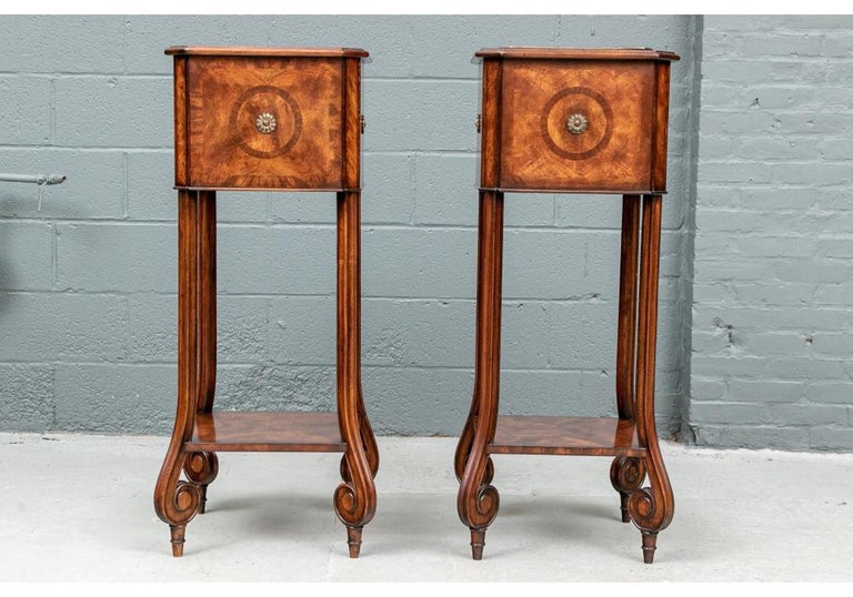 Hollywood Regency Pair of Tall Figured Mahogany Planters on Stands For Sale