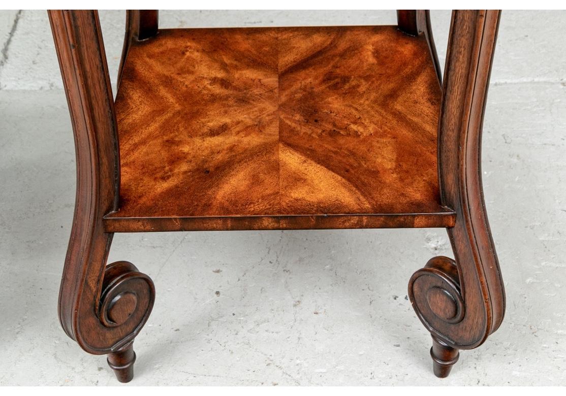 Metal Pair of Tall Figured Mahogany Planters on Stands