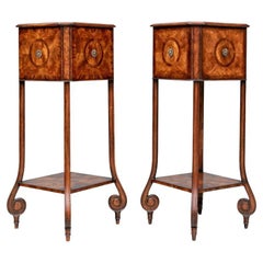 Pair of Tall Figured Mahogany Planters on Stands