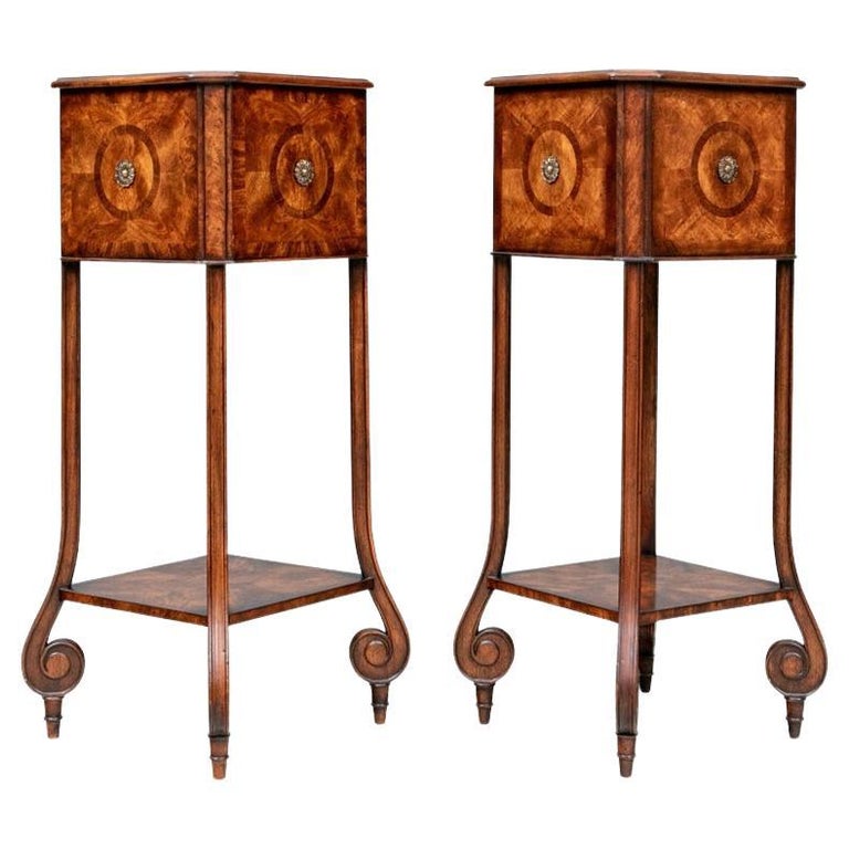 Pair of Tall Figured Mahogany Planters on Stands For Sale