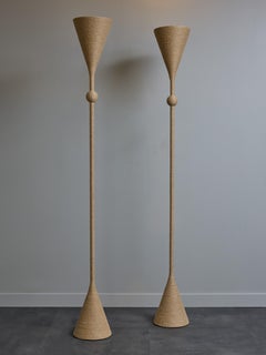 Pair of Tall Floor Lamp Wrapped in Rope