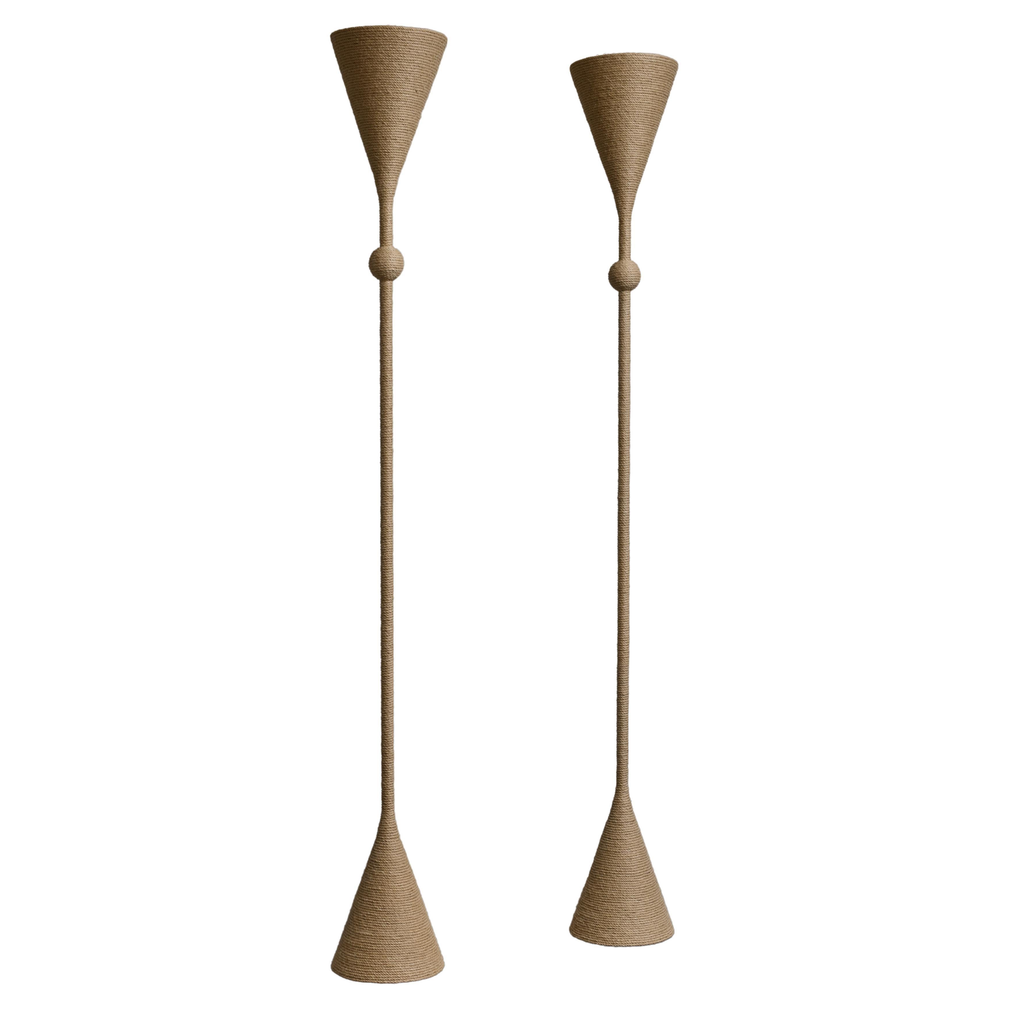 Pair of Tall Floor Lamp Wrapped in Rope