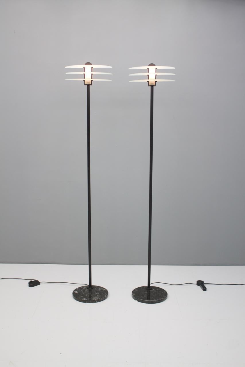 Pair of Tall Floor Lamps with Black Marble Base, Metal and Glass, Italy, 1990s 4