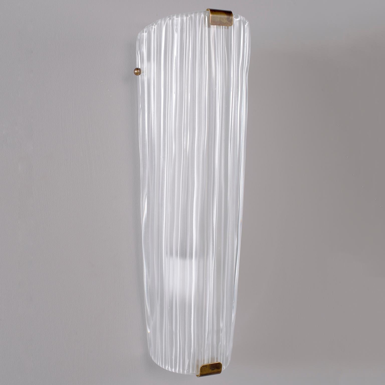 Italian Pair of Tall Fluted White Murano Glass Sconces