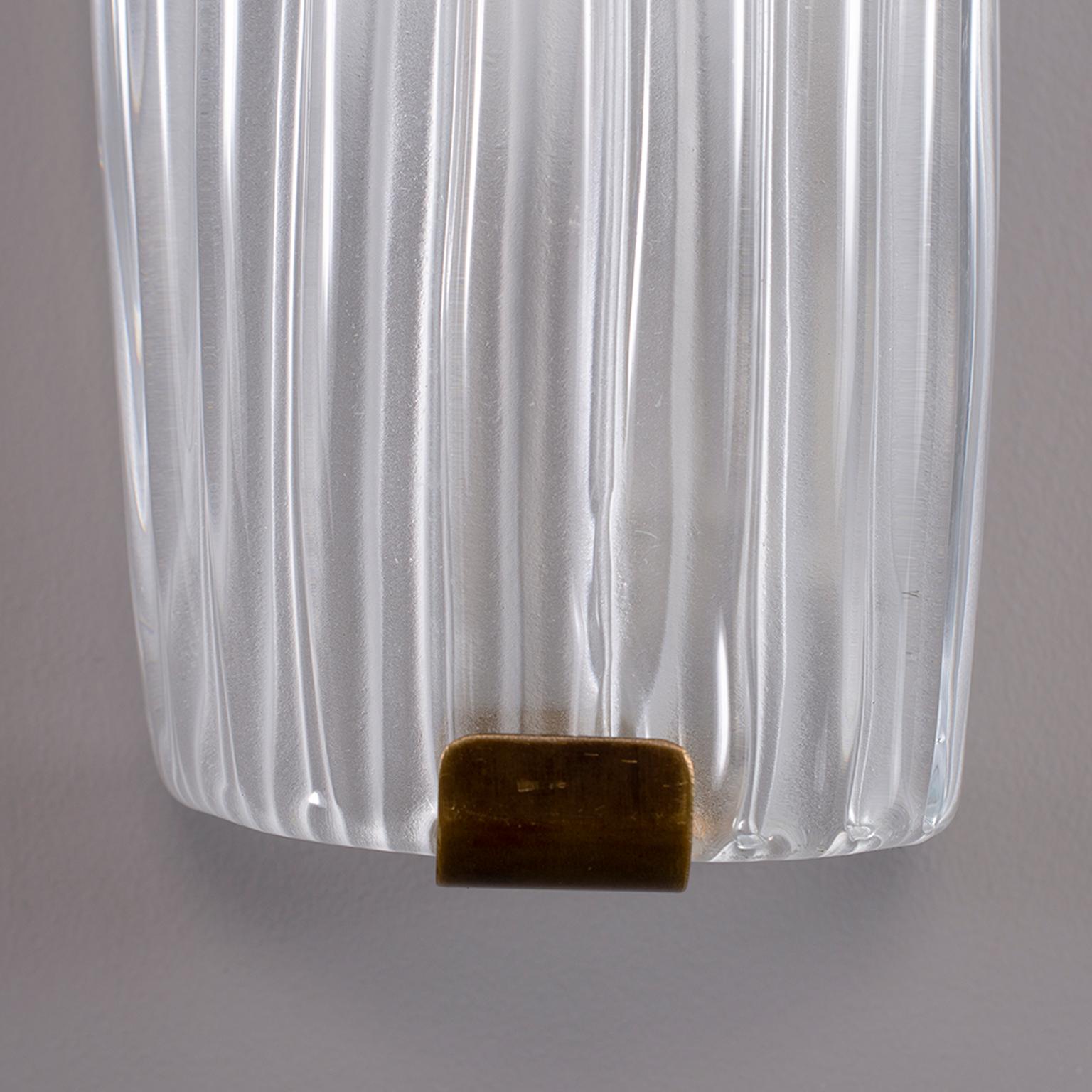 20th Century Pair of Tall Fluted White Murano Glass Sconces