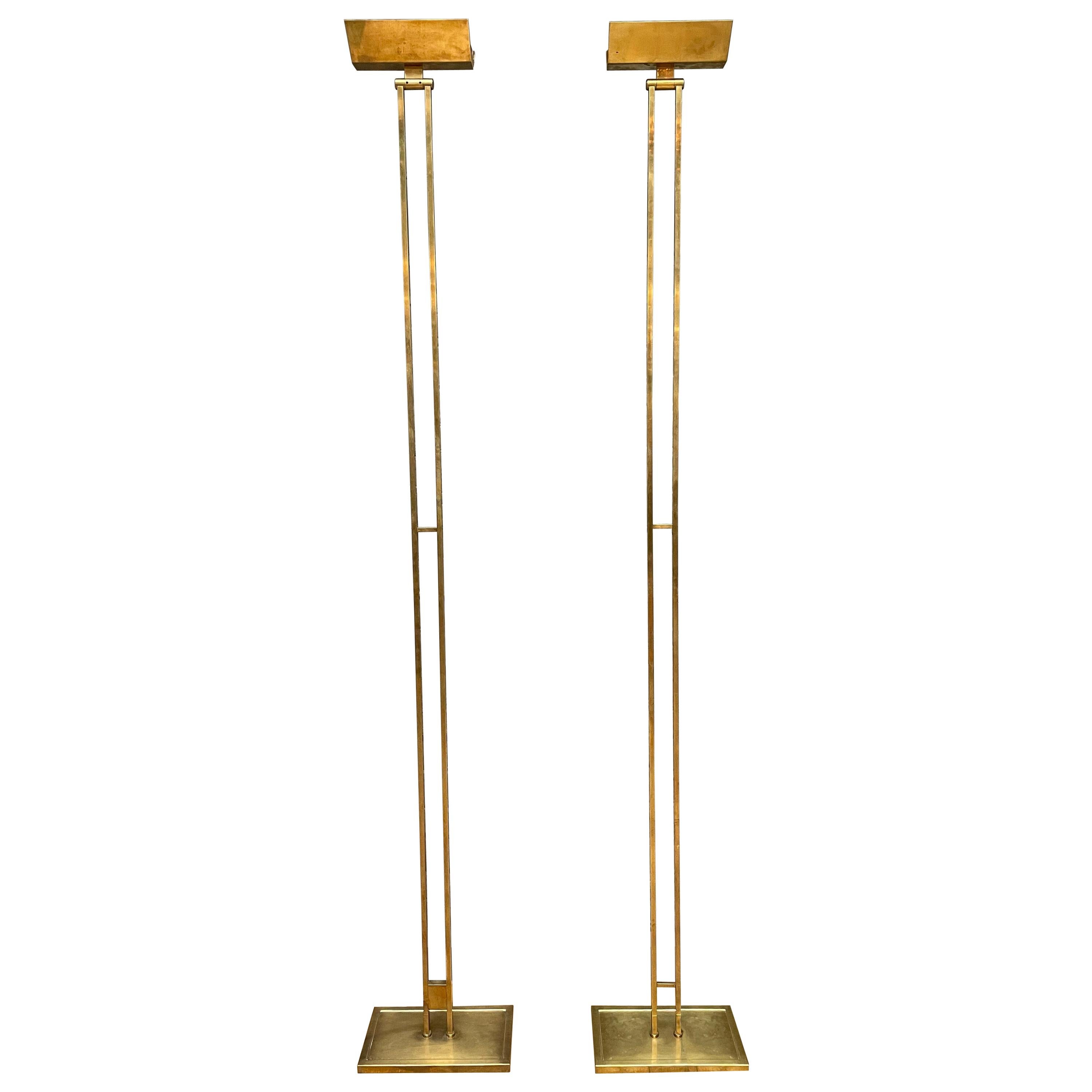 Pair of Tall French Brass Uplighter Floor Lamps