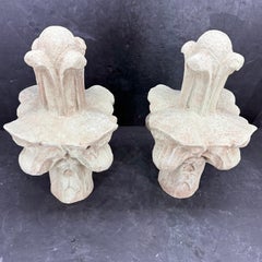 Pair of Tall French Concrete Garden Topiaries Fragments Finials