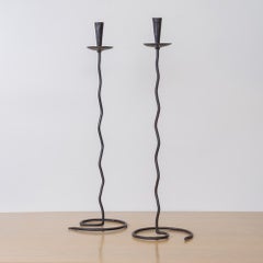 Pair of Tall French Iron Wavy Candlesticks