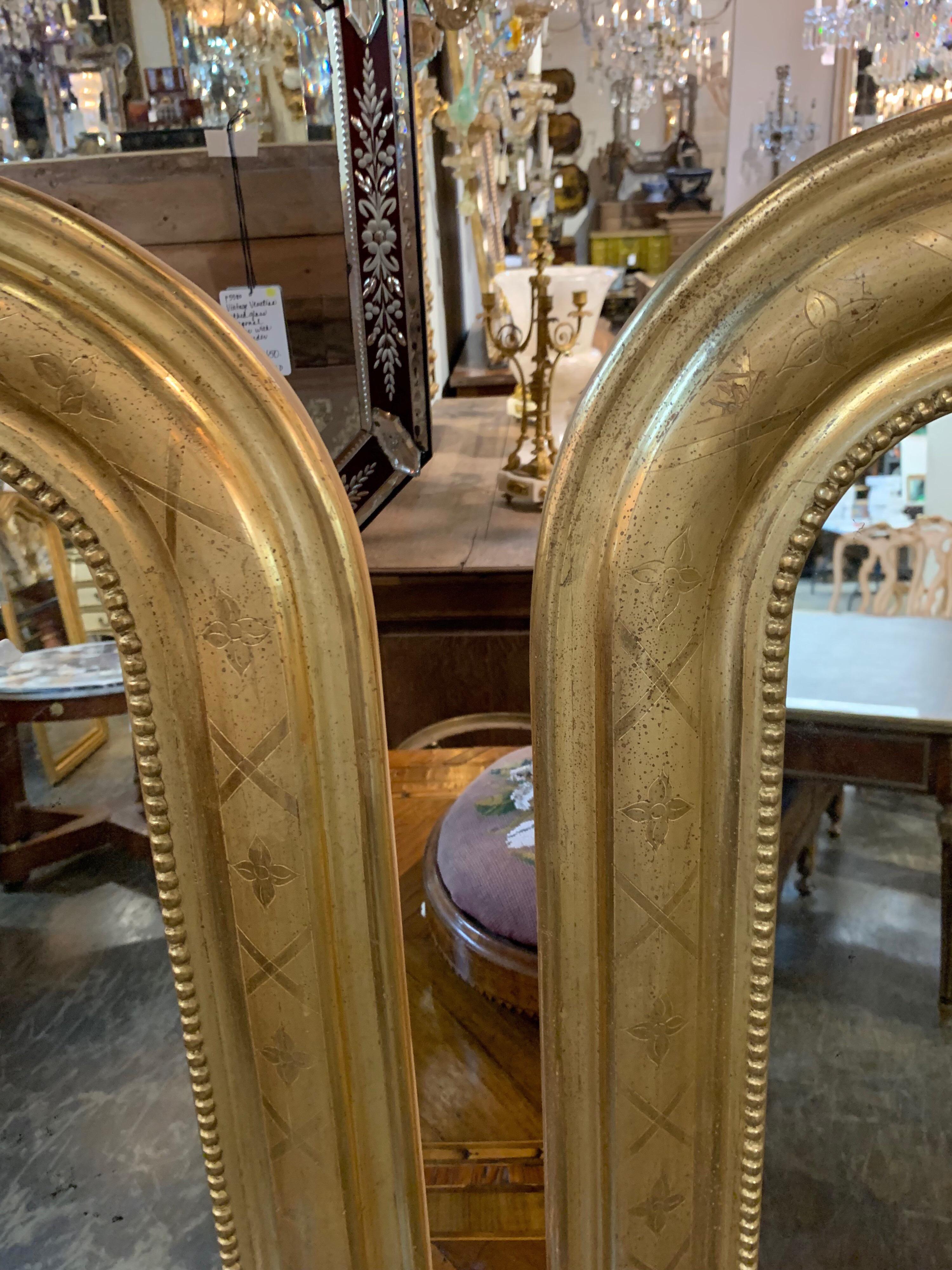 Pair of Tall French Louis Philippe Gold Gilded Mirrors In Good Condition In Dallas, TX