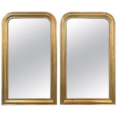 Pair of Tall French Louis Philippe Gold Gilded Mirrors