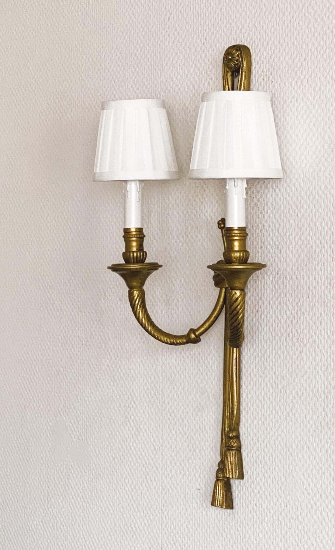 Pair of Tall French Louis XVI Gilt Bronze Electrified Wall Sconces For Sale 6