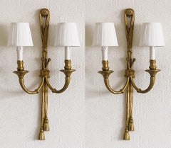 Pair of Tall French Louis XVI Gilt Bronze Electrified Wall Sconces