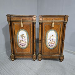 Pair of Tall French Louis XVI  Porcelain Mounted Cabinets