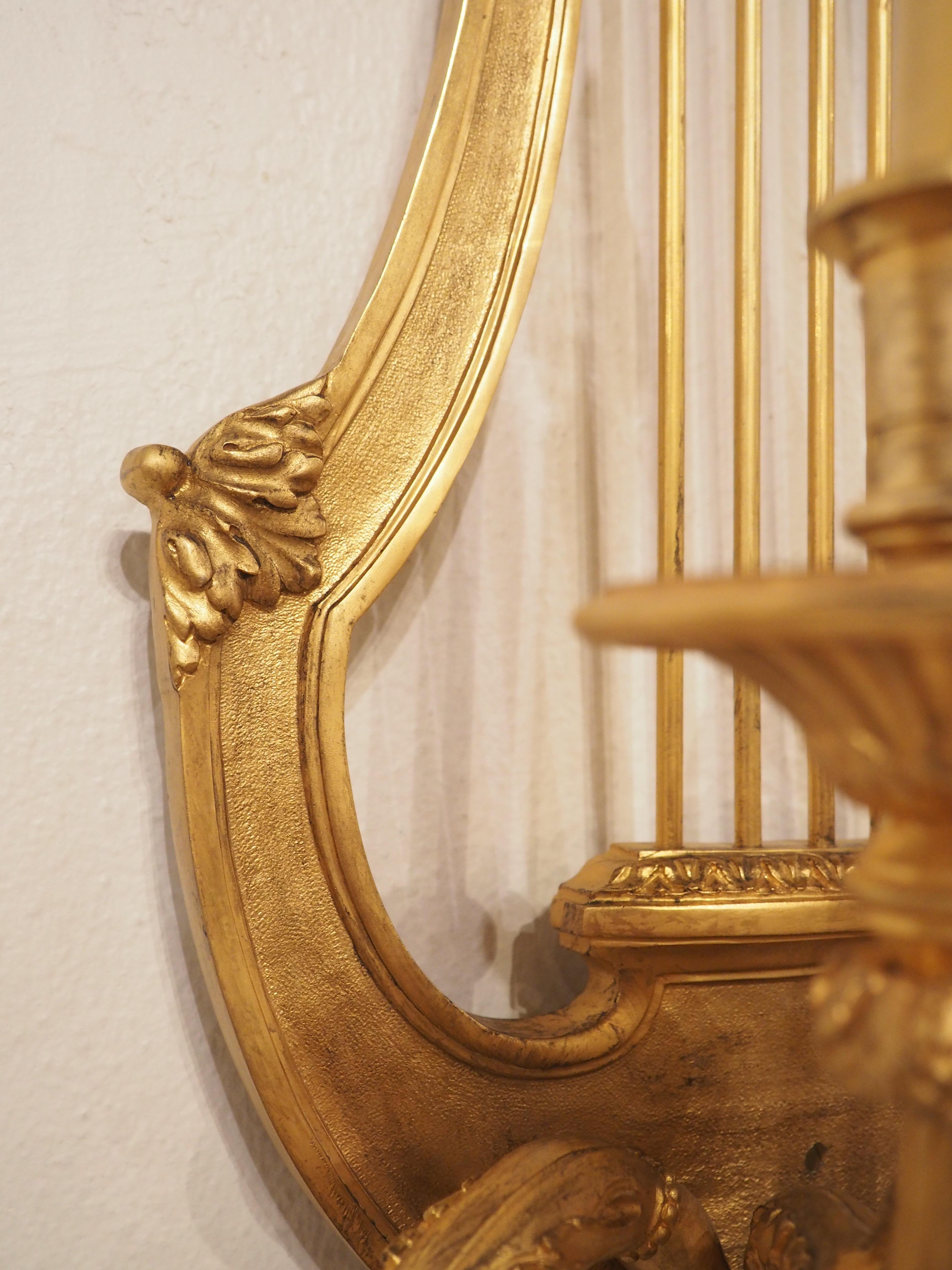 Pair of Tall French Louis XVI Style Gilt Bronze Sconces, C. 1880 For Sale 9