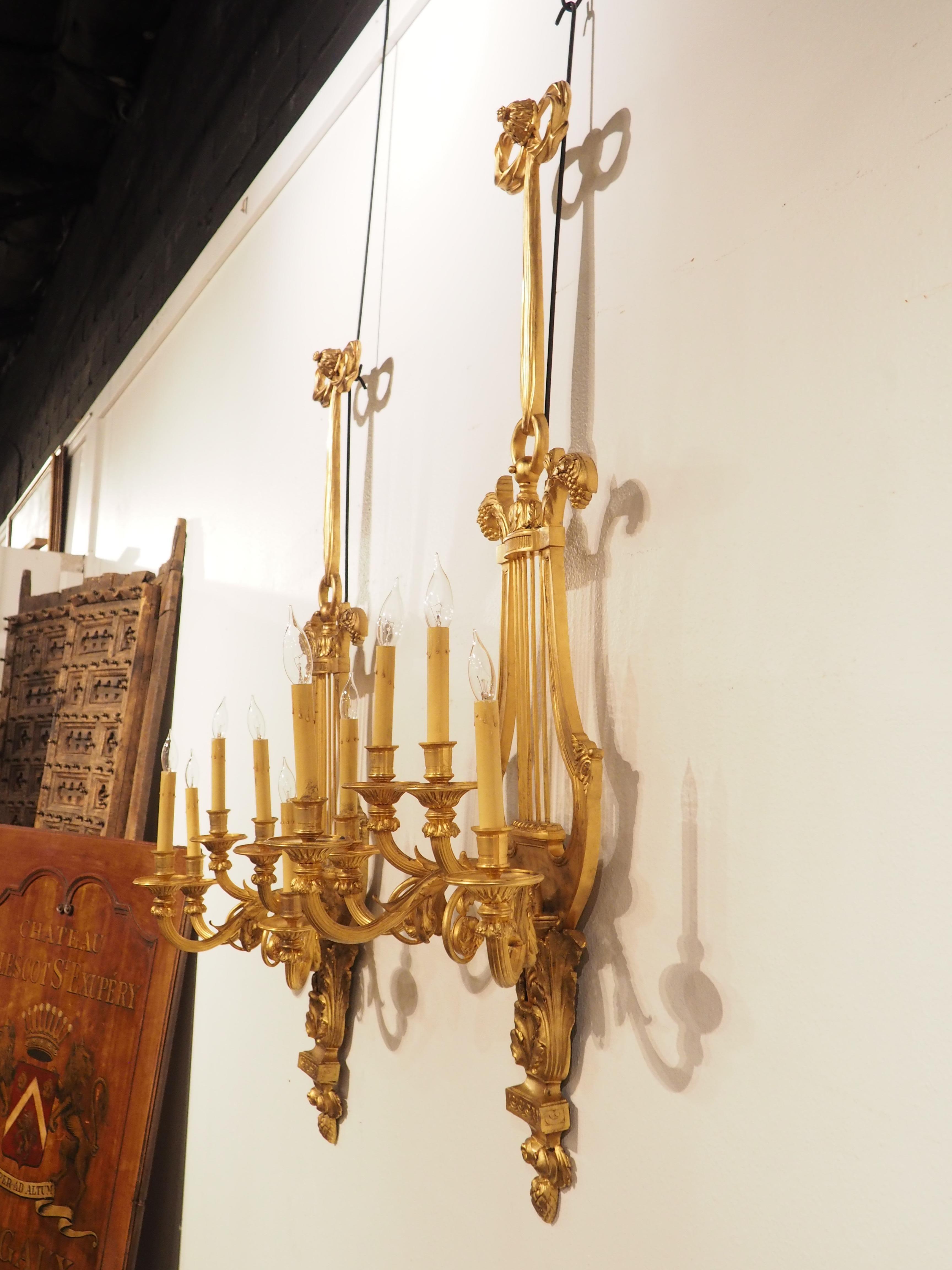 Pair of Tall French Louis XVI Style Gilt Bronze Sconces, C. 1880 For Sale 10