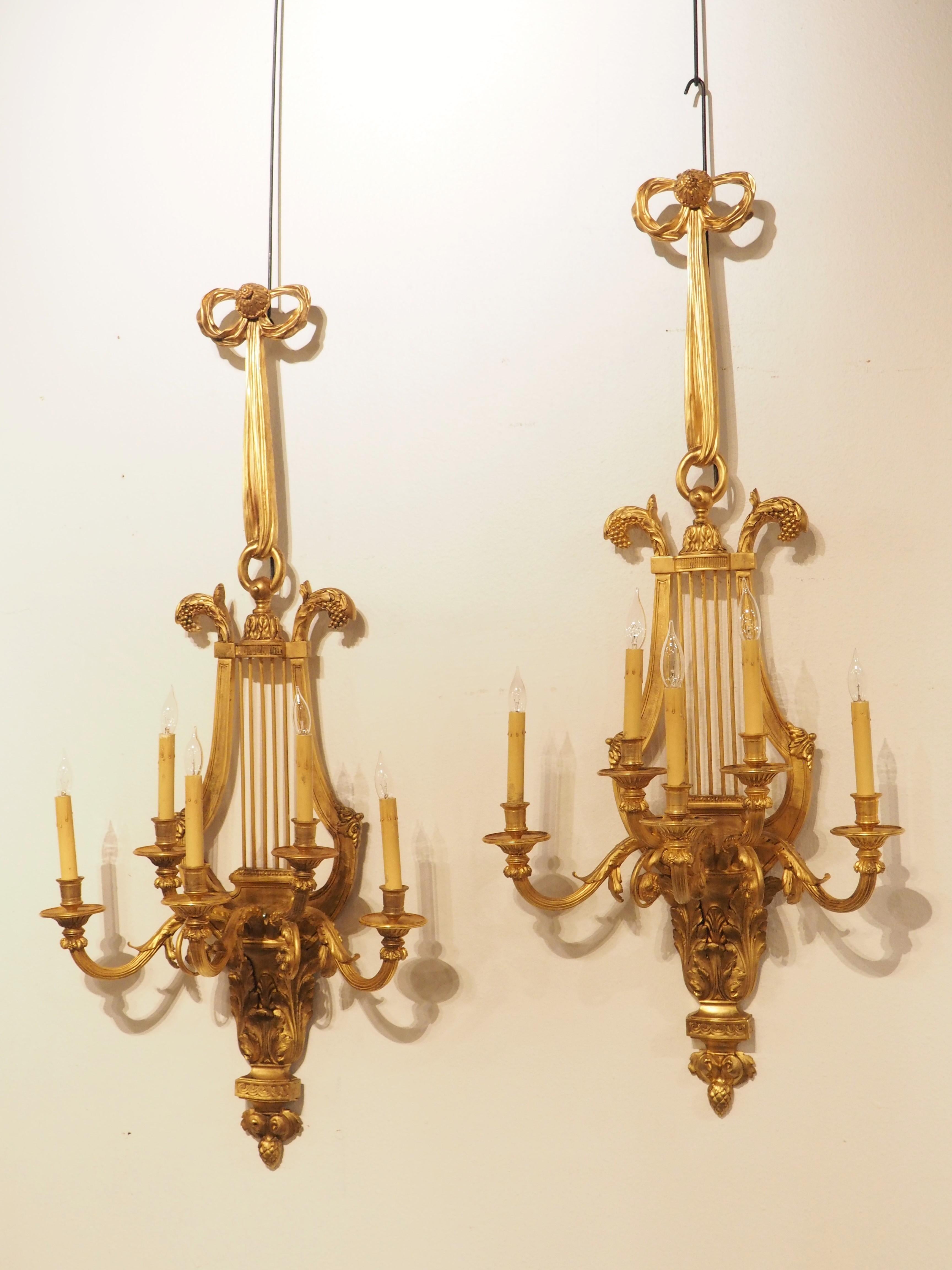 Pair of Tall French Louis XVI Style Gilt Bronze Sconces, C. 1880 For Sale 11