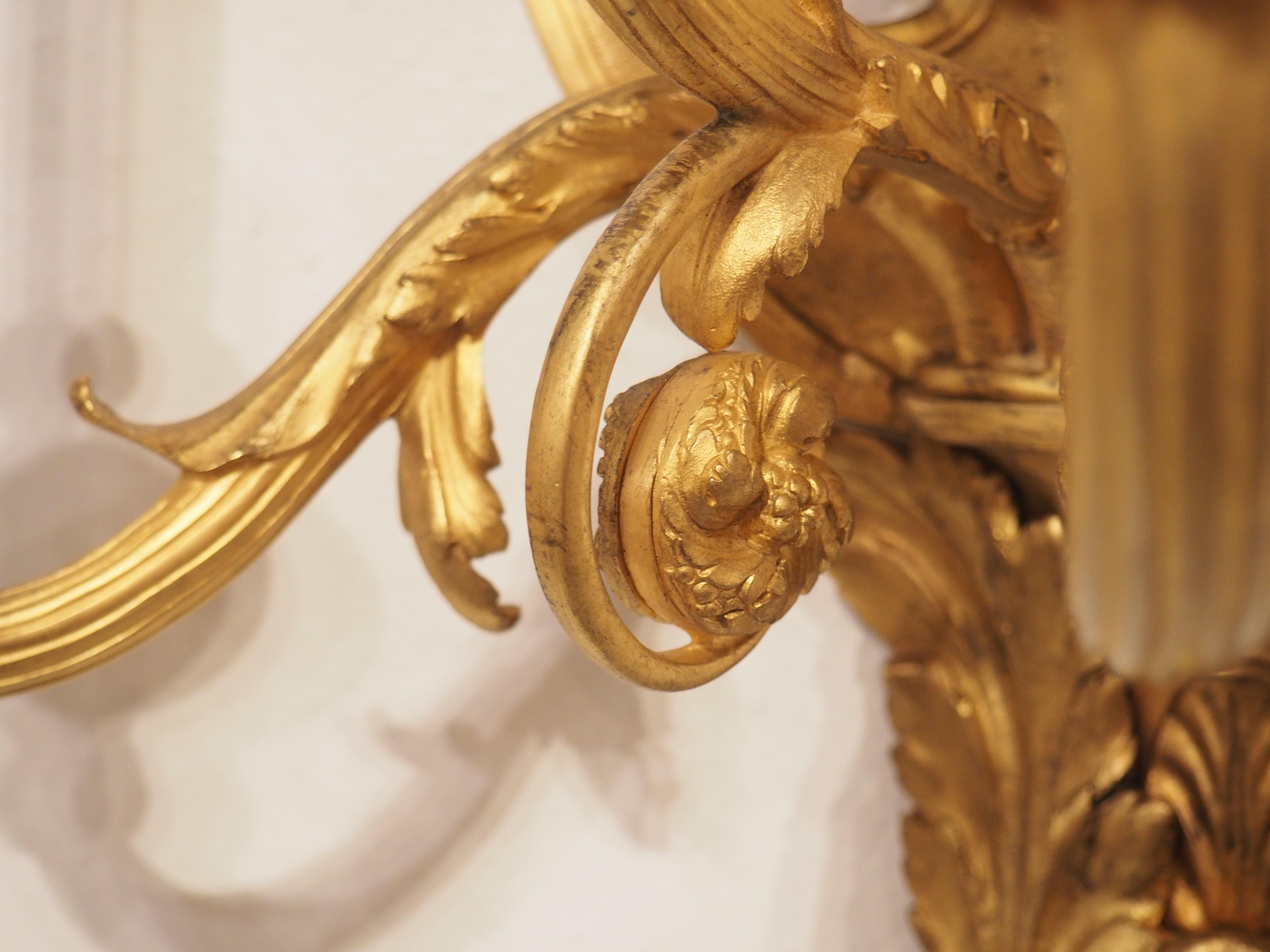 Pair of Tall French Louis XVI Style Gilt Bronze Sconces, C. 1880 For Sale 3