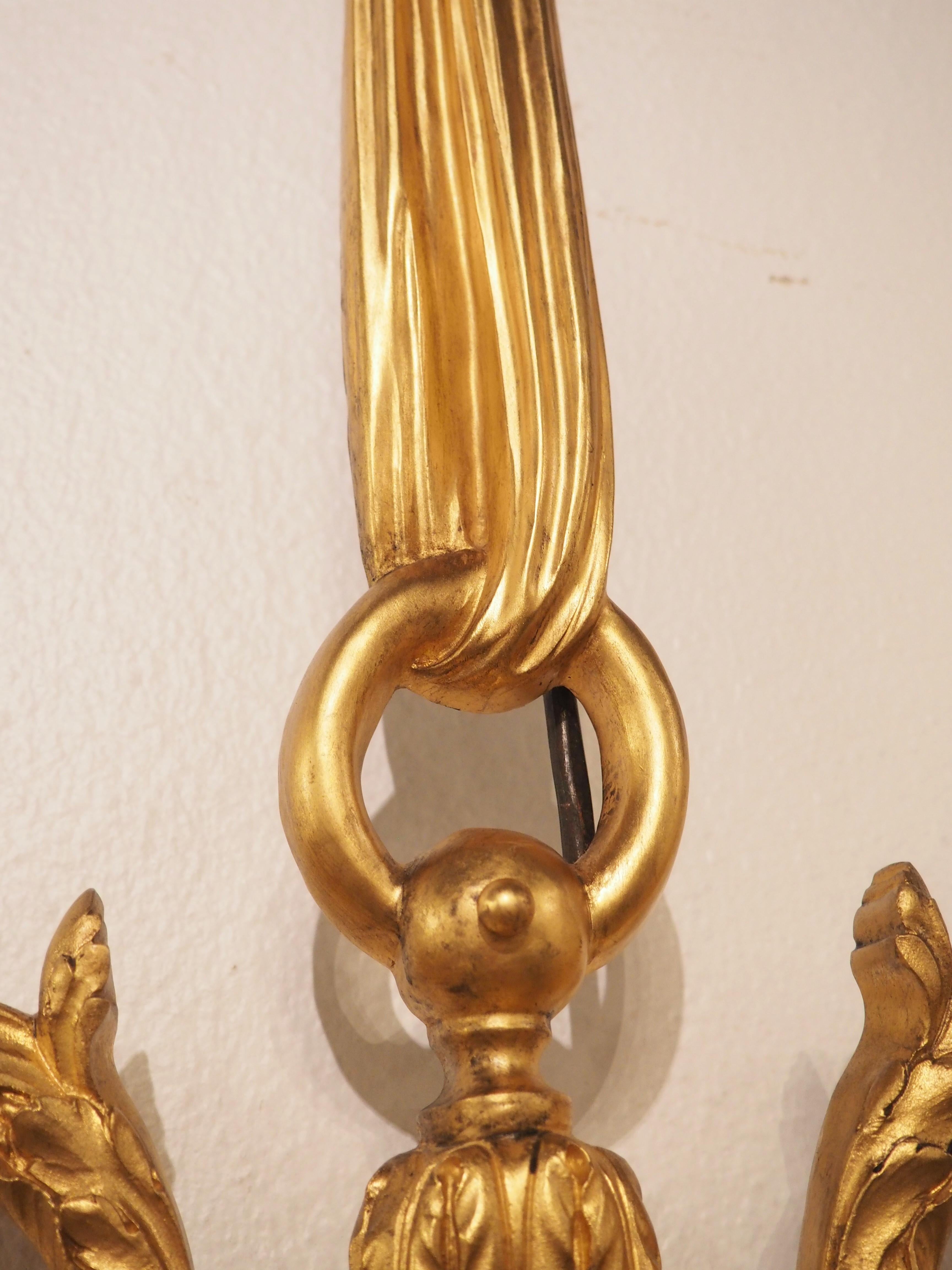 Pair of Tall French Louis XVI Style Gilt Bronze Sconces, C. 1880 For Sale 5
