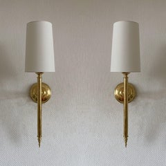 Pair of Tall Maison Jansen Brass Wall Sconces Lights, France, 1950s