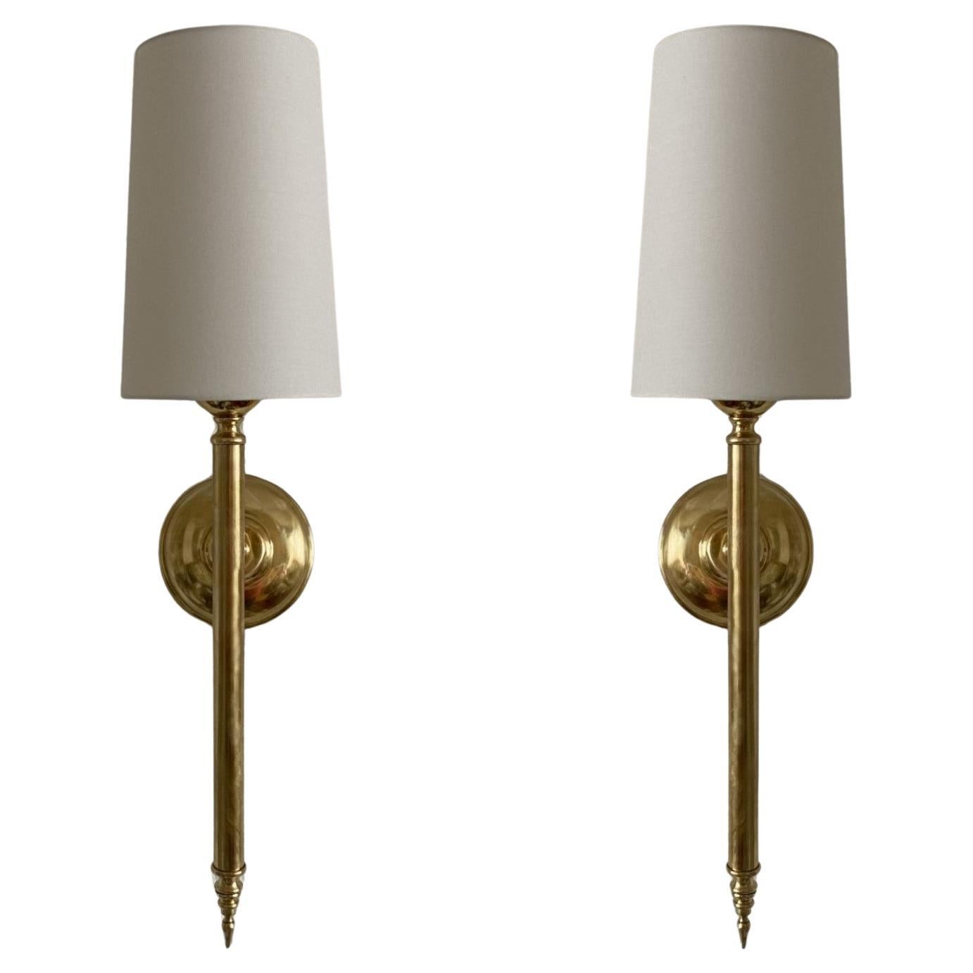 Pair of Maison Jansen Brass Wall Sconces Lights, France, 1950s