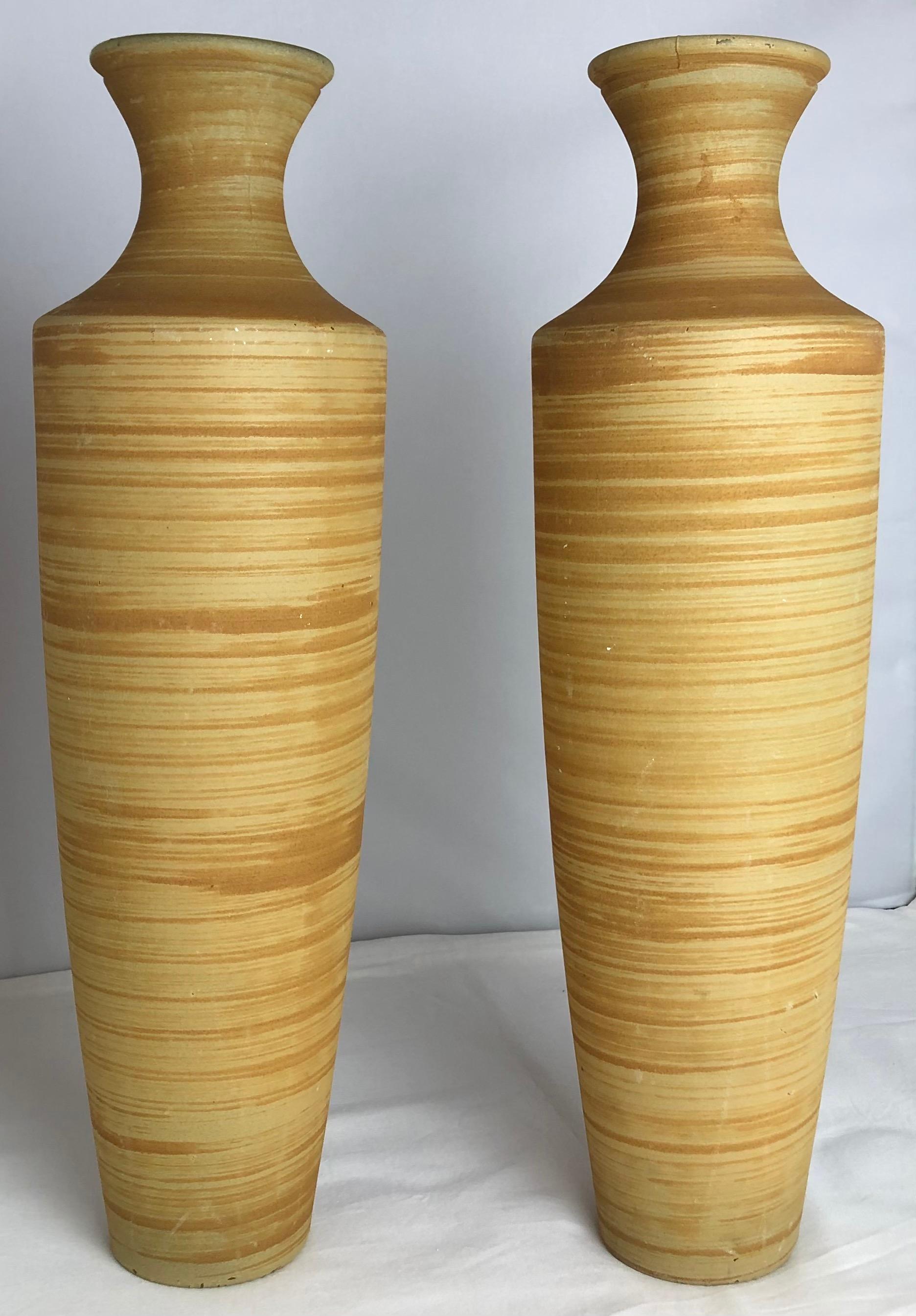 Pair of tall French midcentury cut-glass vases.

Measures: 18