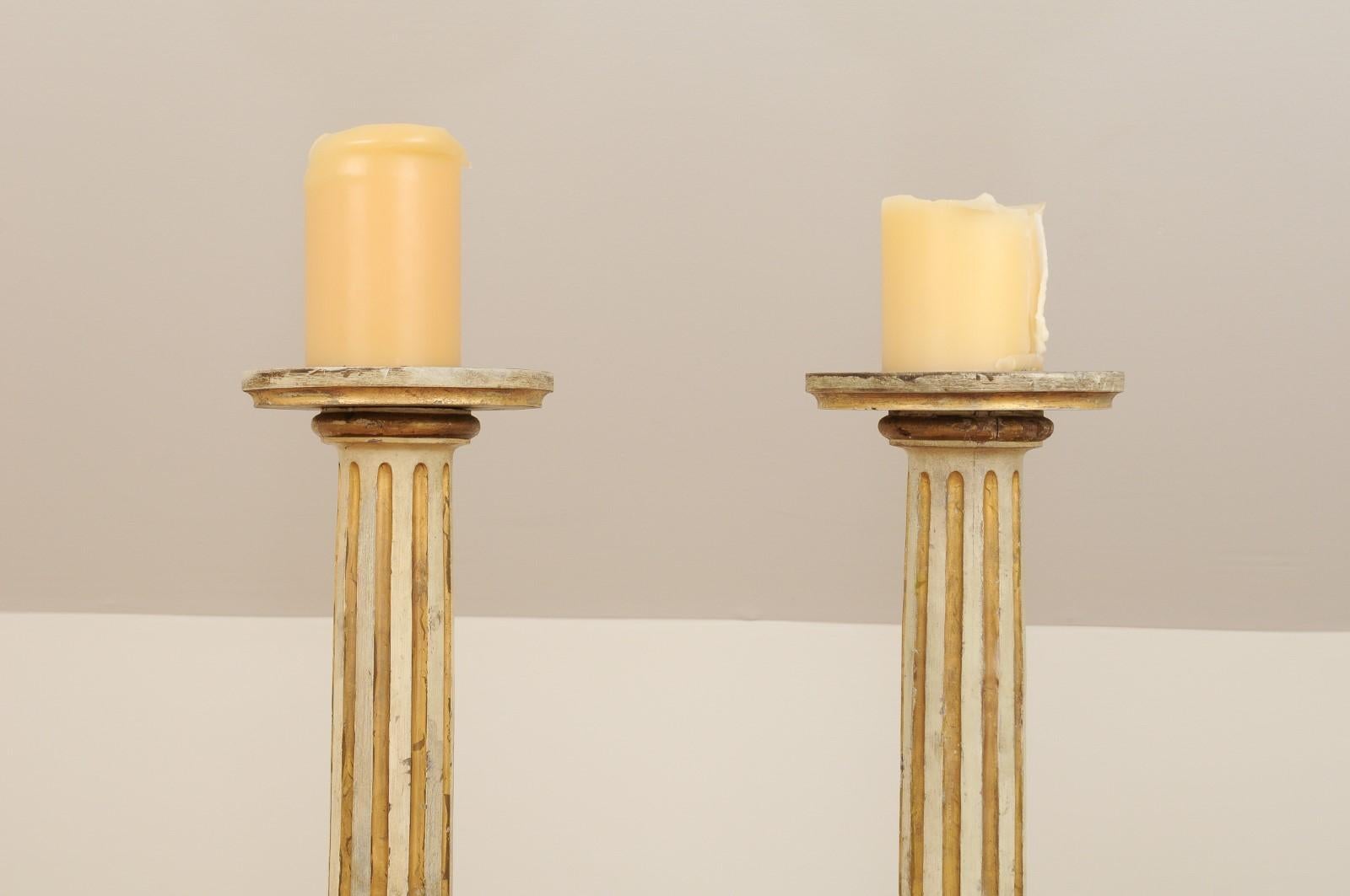 Pair of Tall French Napoléon III 1860s Candlesticks with Carved Gilt Motifs For Sale 5