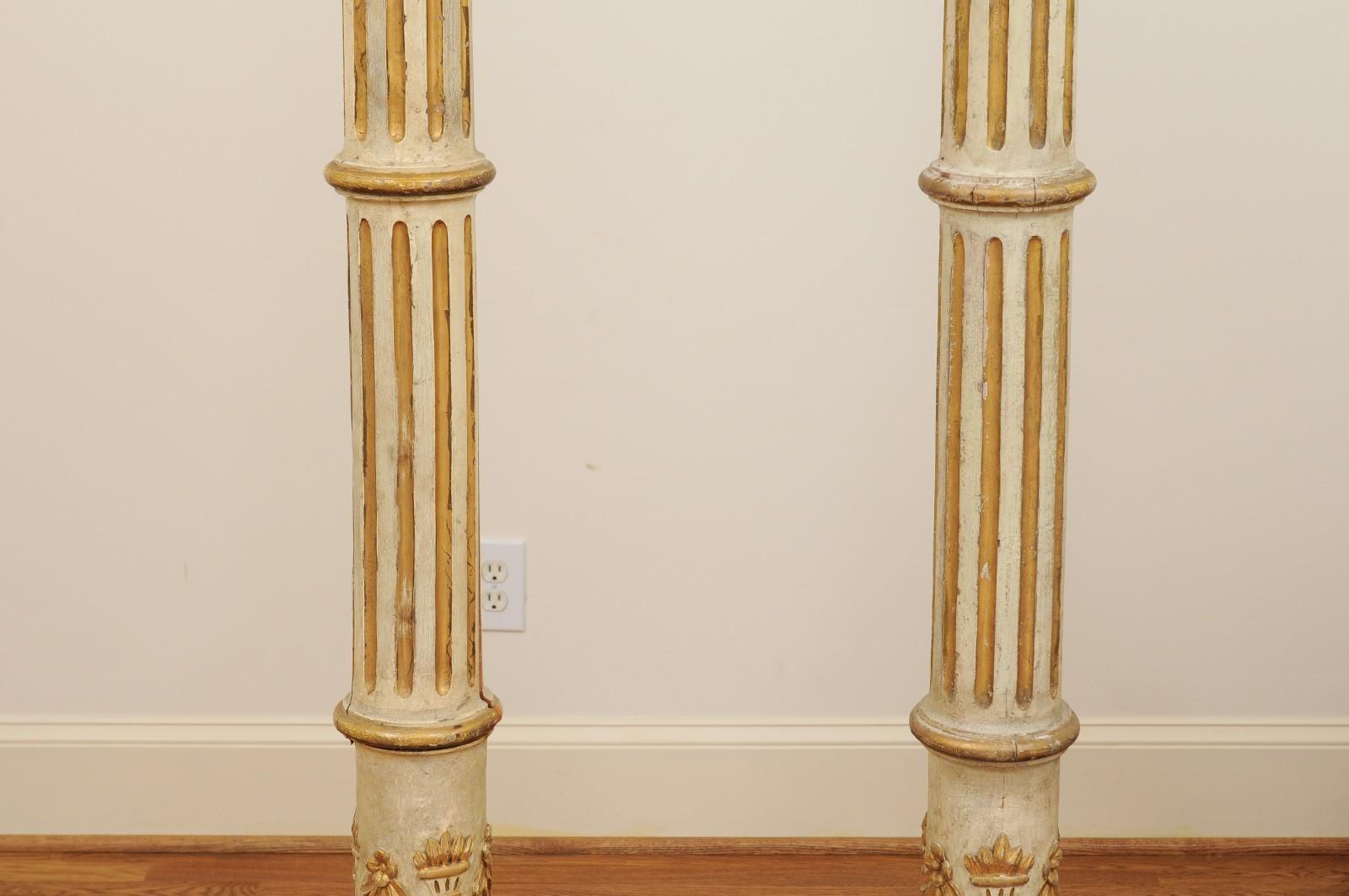 Pair of Tall French Napoléon III 1860s Candlesticks with Carved Gilt Motifs For Sale 6