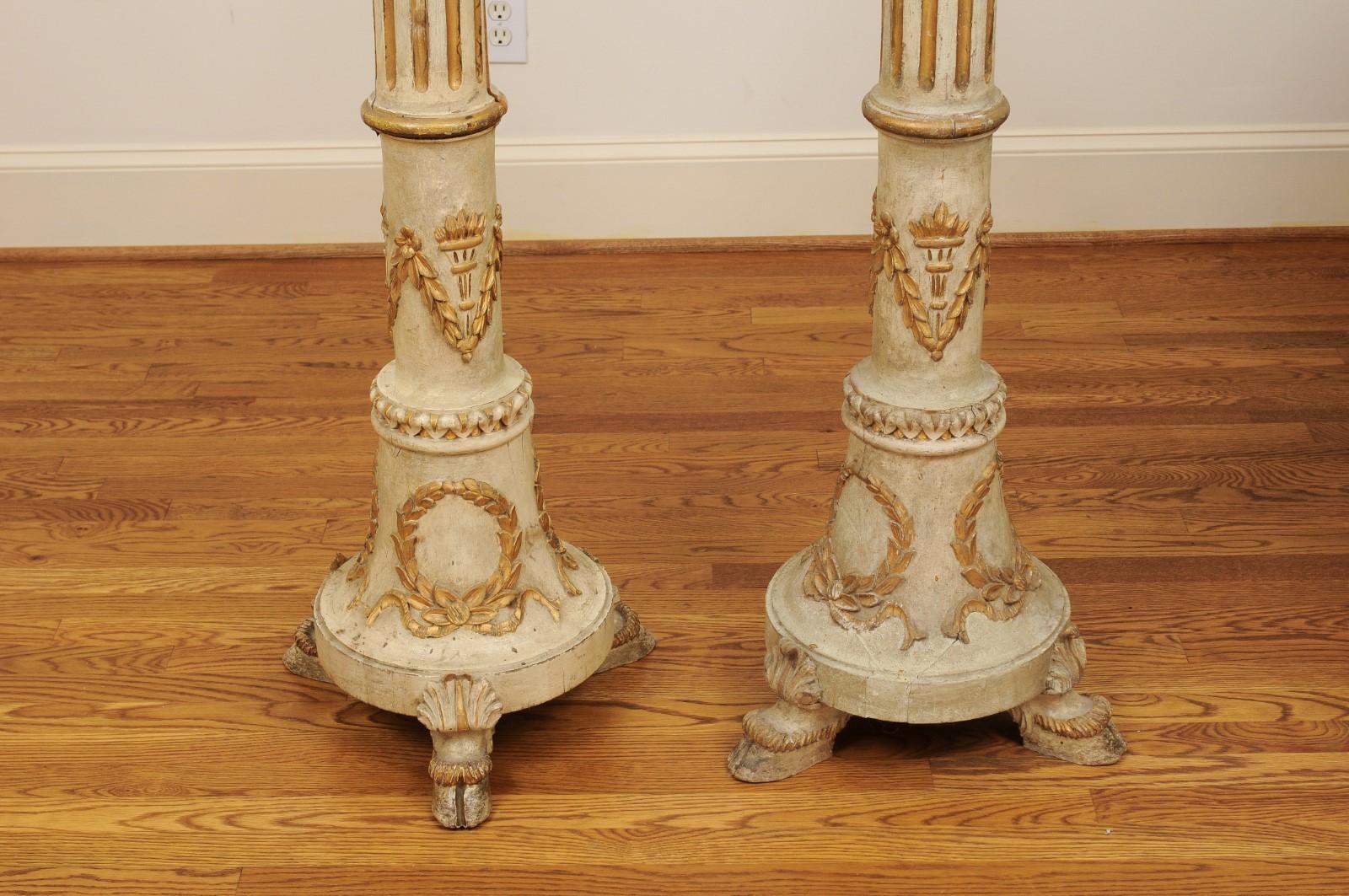 Pair of Tall French Napoléon III 1860s Candlesticks with Carved Gilt Motifs For Sale 7