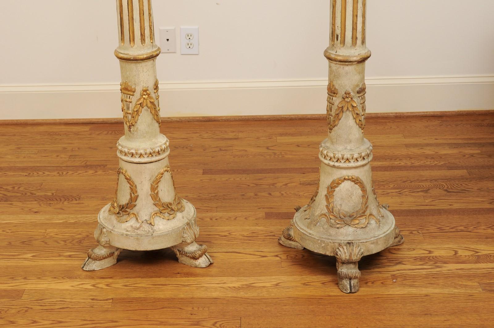 Pair of Tall French Napoléon III 1860s Candlesticks with Carved Gilt Motifs In Good Condition For Sale In Atlanta, GA