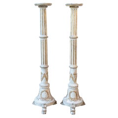 Pair of Tall French Napoléon III 1860s Candlesticks with Carved Gilt Motifs