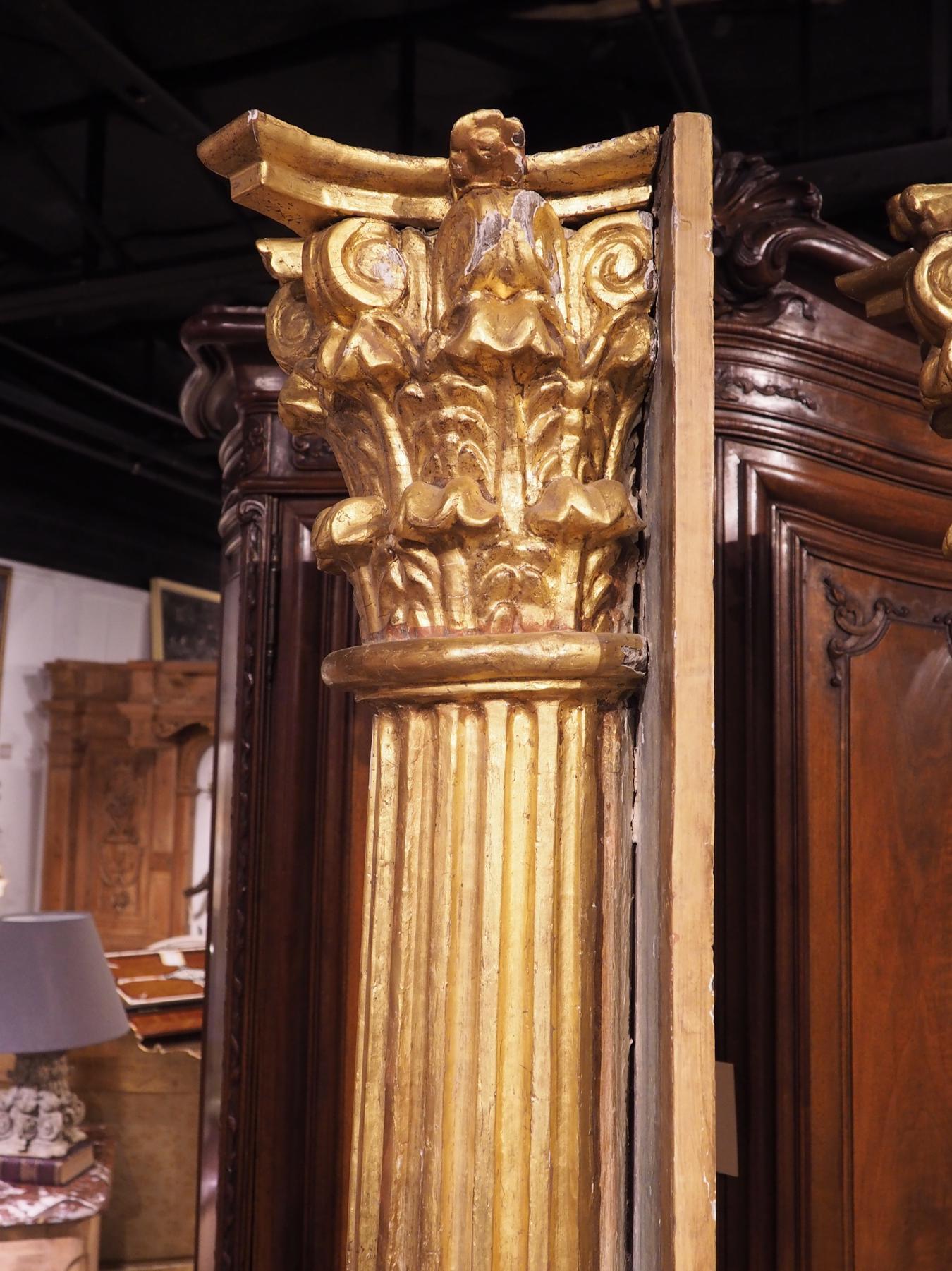 Pair of Tall French Neoclassical Giltwood Columns, Circa 1810 12