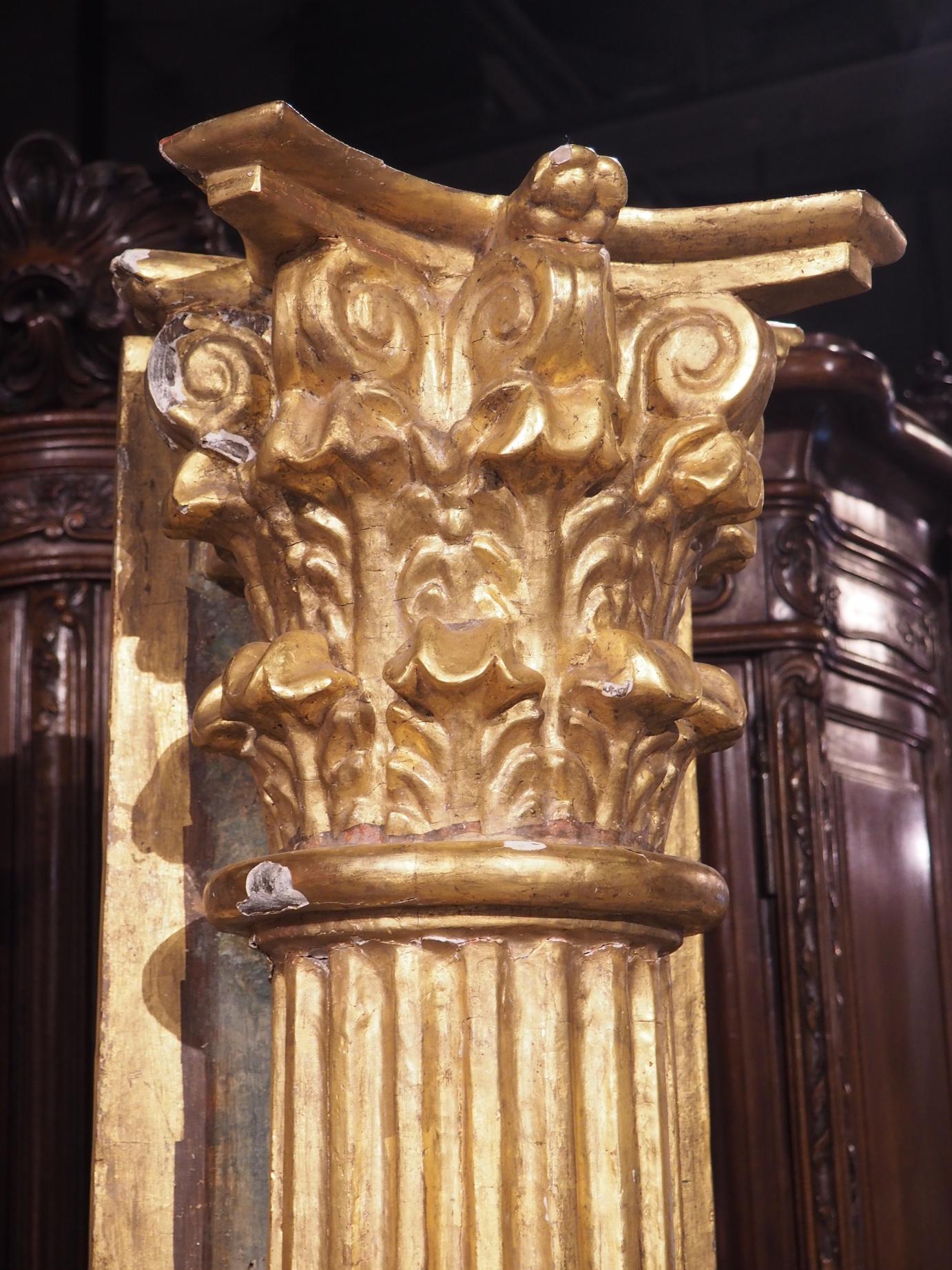 Hand-Carved Pair of Tall French Neoclassical Giltwood Columns, Circa 1810