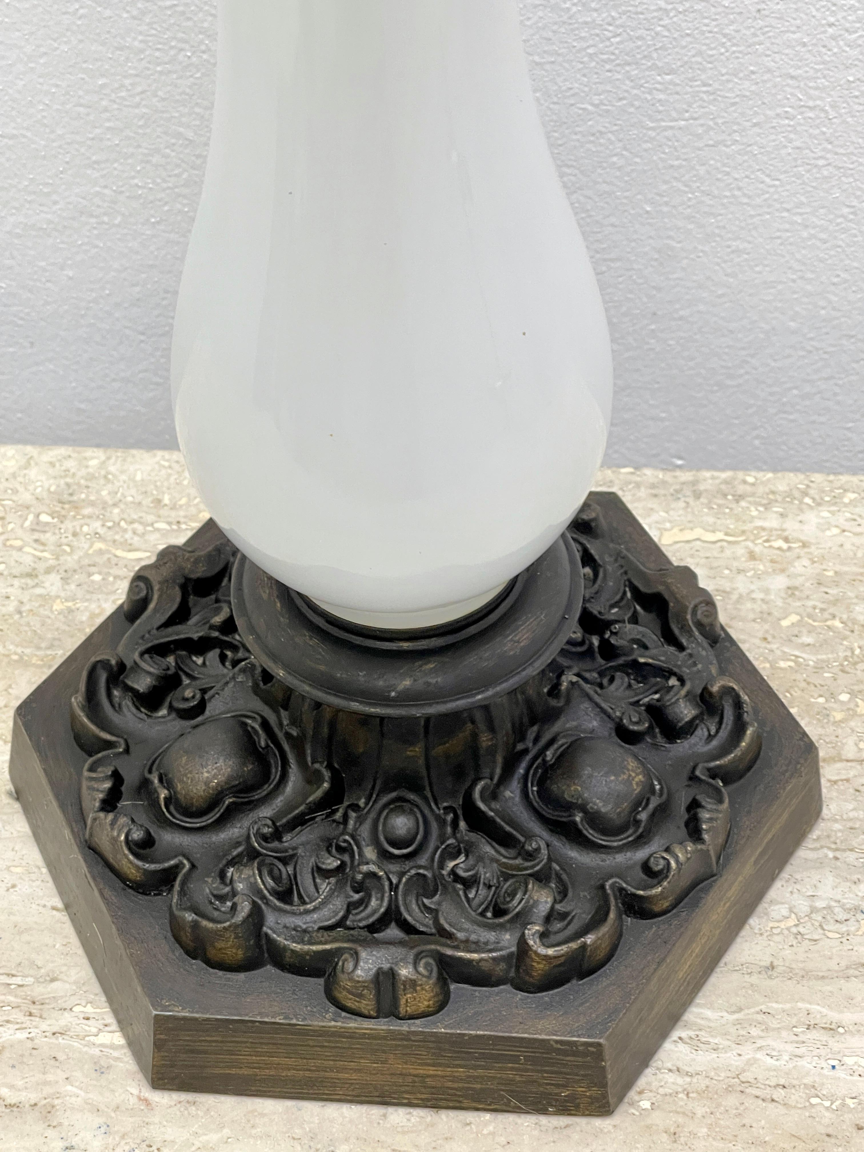Pair of Tall French Neoclassical Opaline Oil Lamps, Now Electrified For Sale 4