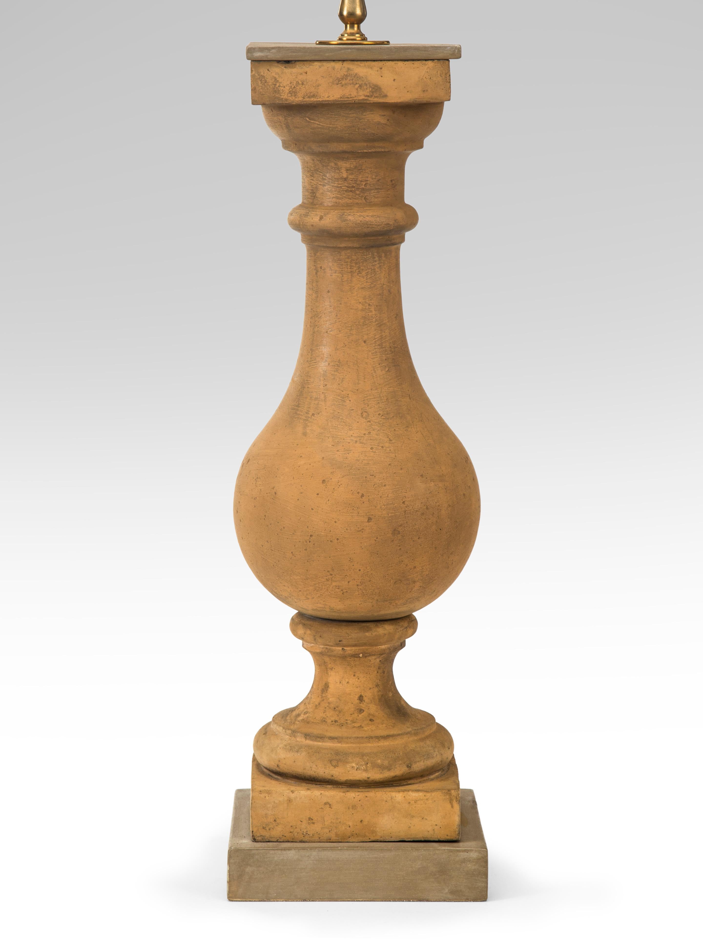 Pair of Tall French Neoclassical Terracotta Baluster Lamps In Good Condition For Sale In New York, NY
