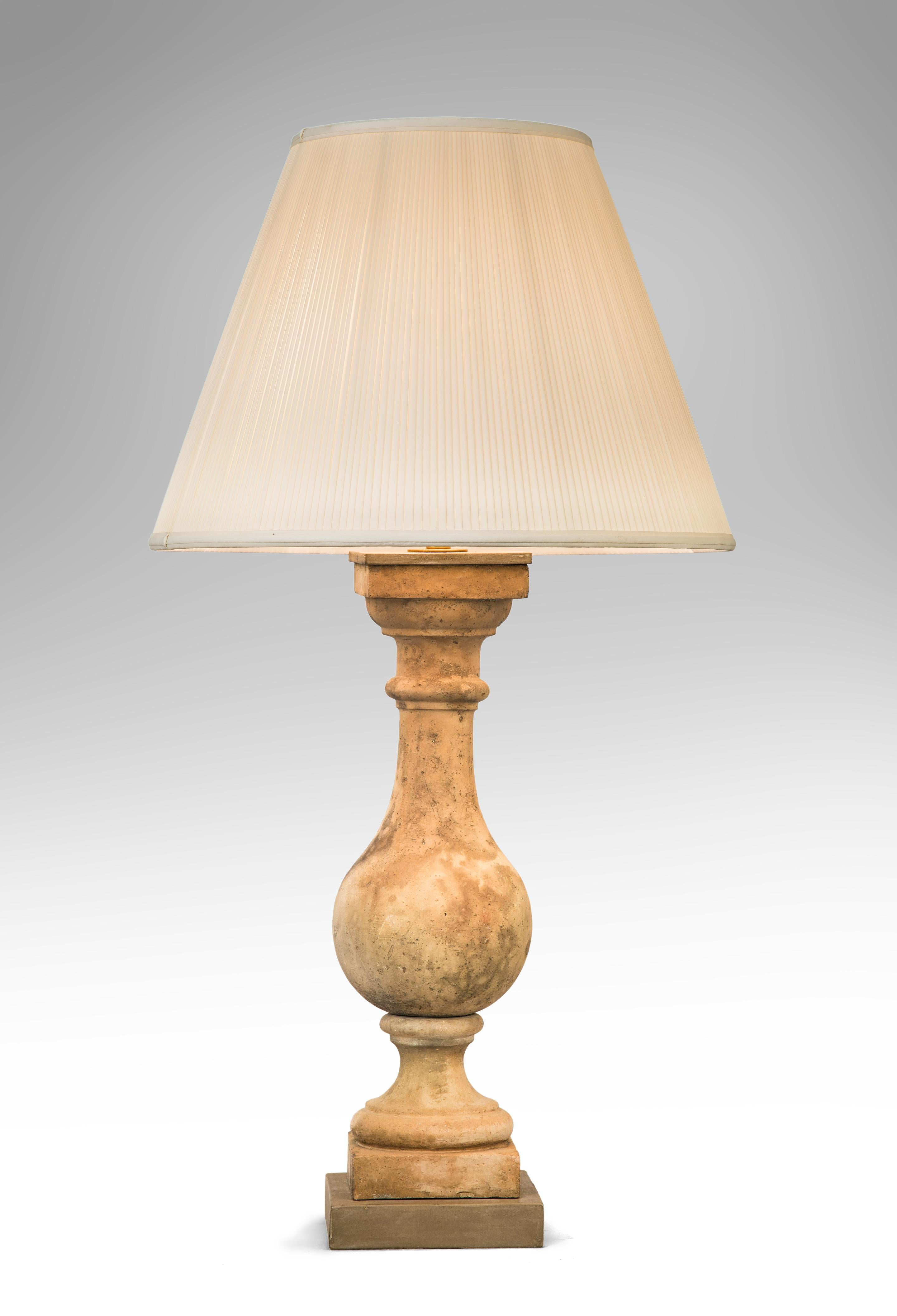 Pair of Tall French Neoclassical Terracotta Baluster Lamps 1