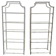 Pair of Tall French Painted Steel Faux-Bamboo Étagères