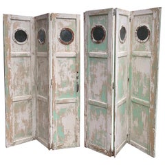 Pair of Tall French Triple-Panel Oak Screens