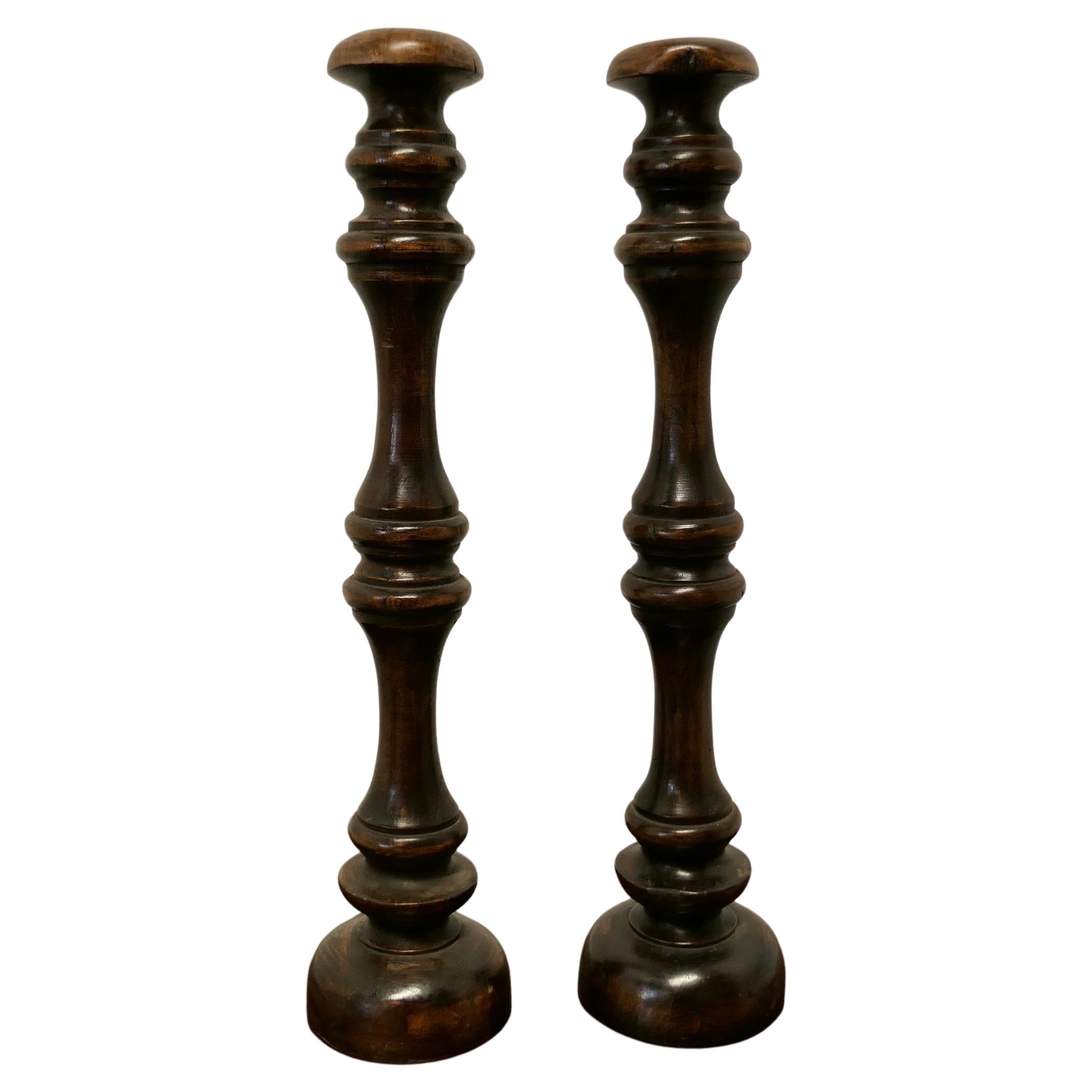 Pair of Tall French Turned Wooden Wig Stands, Shop Display Hats For Sale