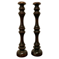 Antique Pair of Tall French Turned Wooden Wig Stands, Shop Display Hats