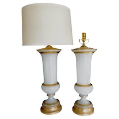 Pair of Tall French White Opaline Table Lamps