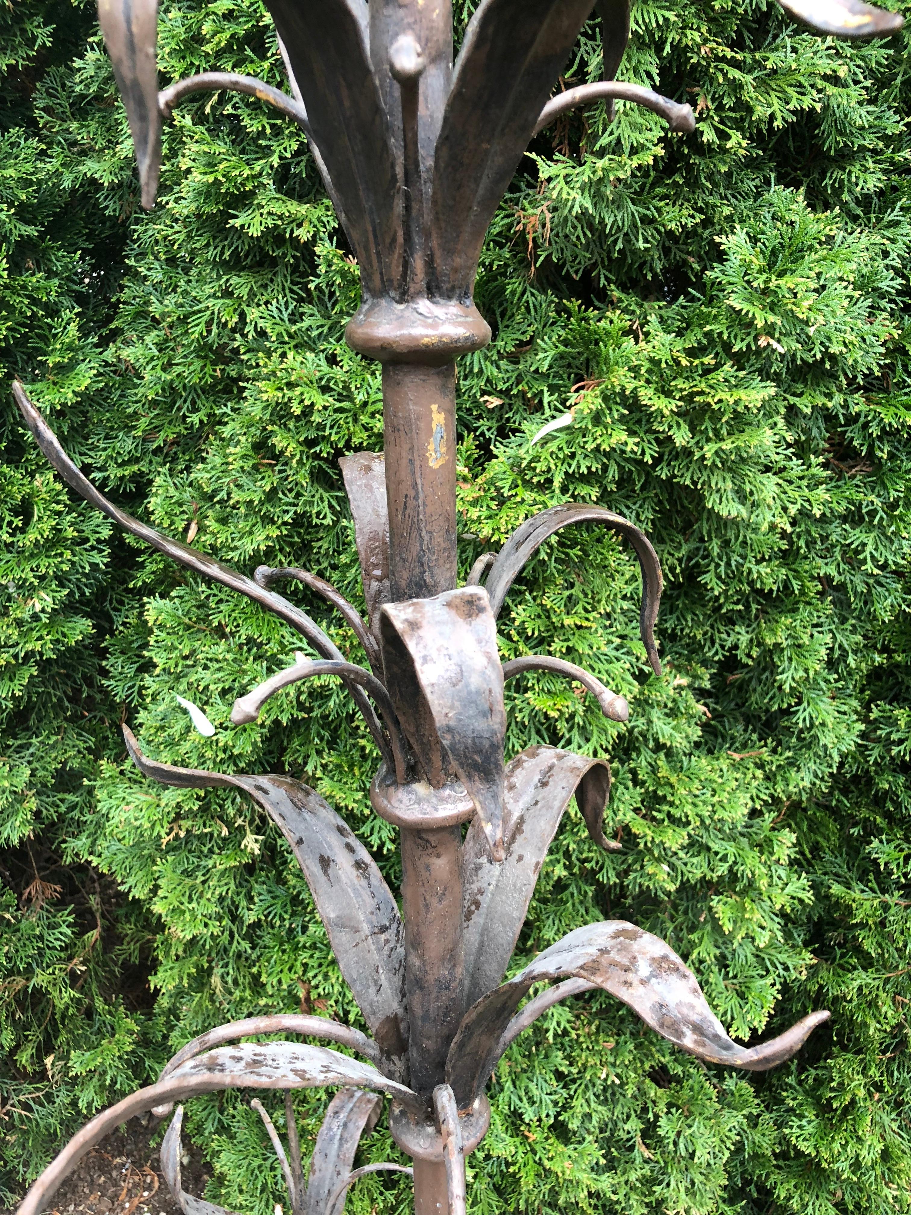 Pair of Tall French Wrought Iron Candelabra with Leaf Motif For Sale 6
