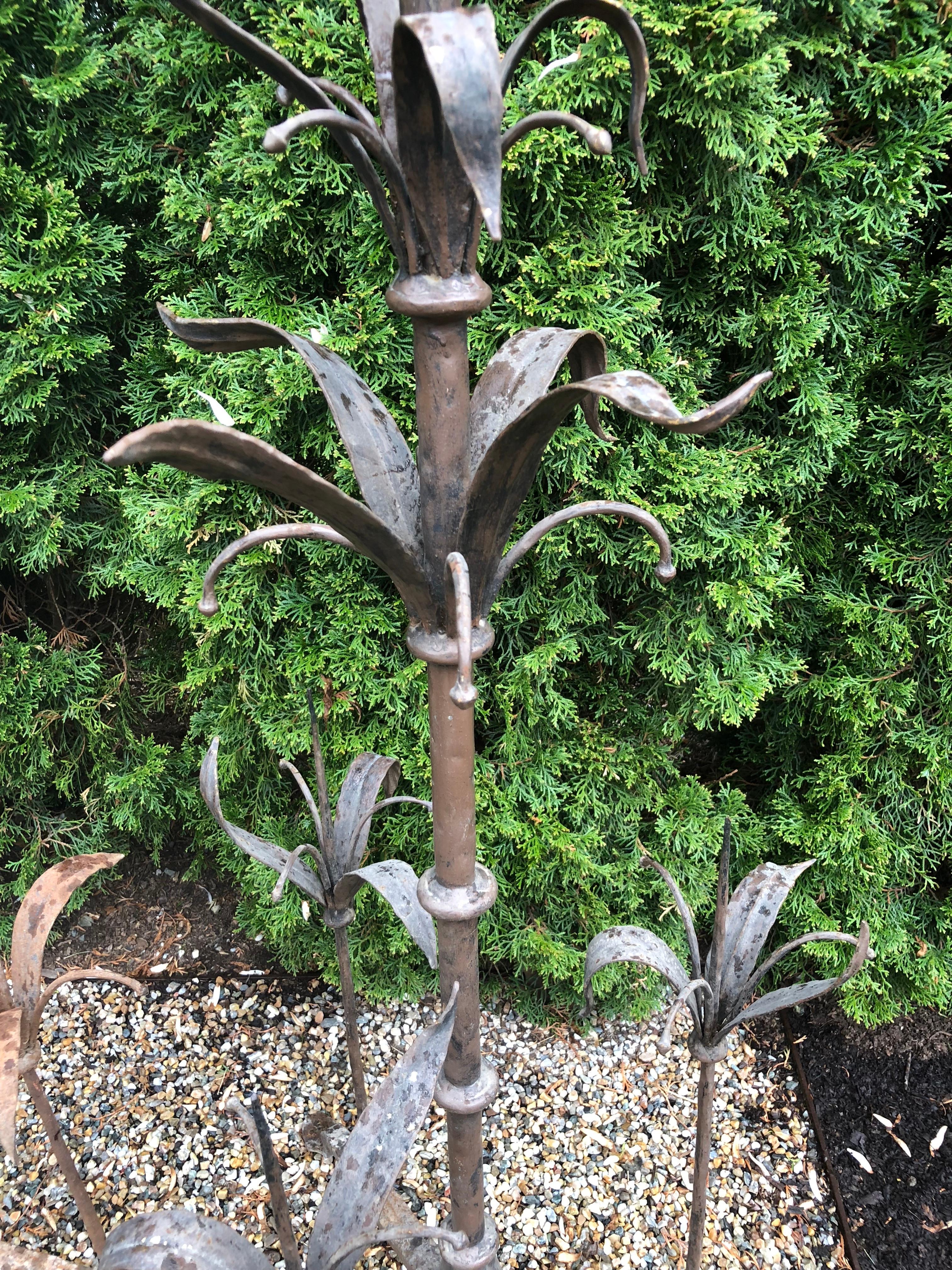 Pair of Tall French Wrought Iron Candelabra with Leaf Motif For Sale 7