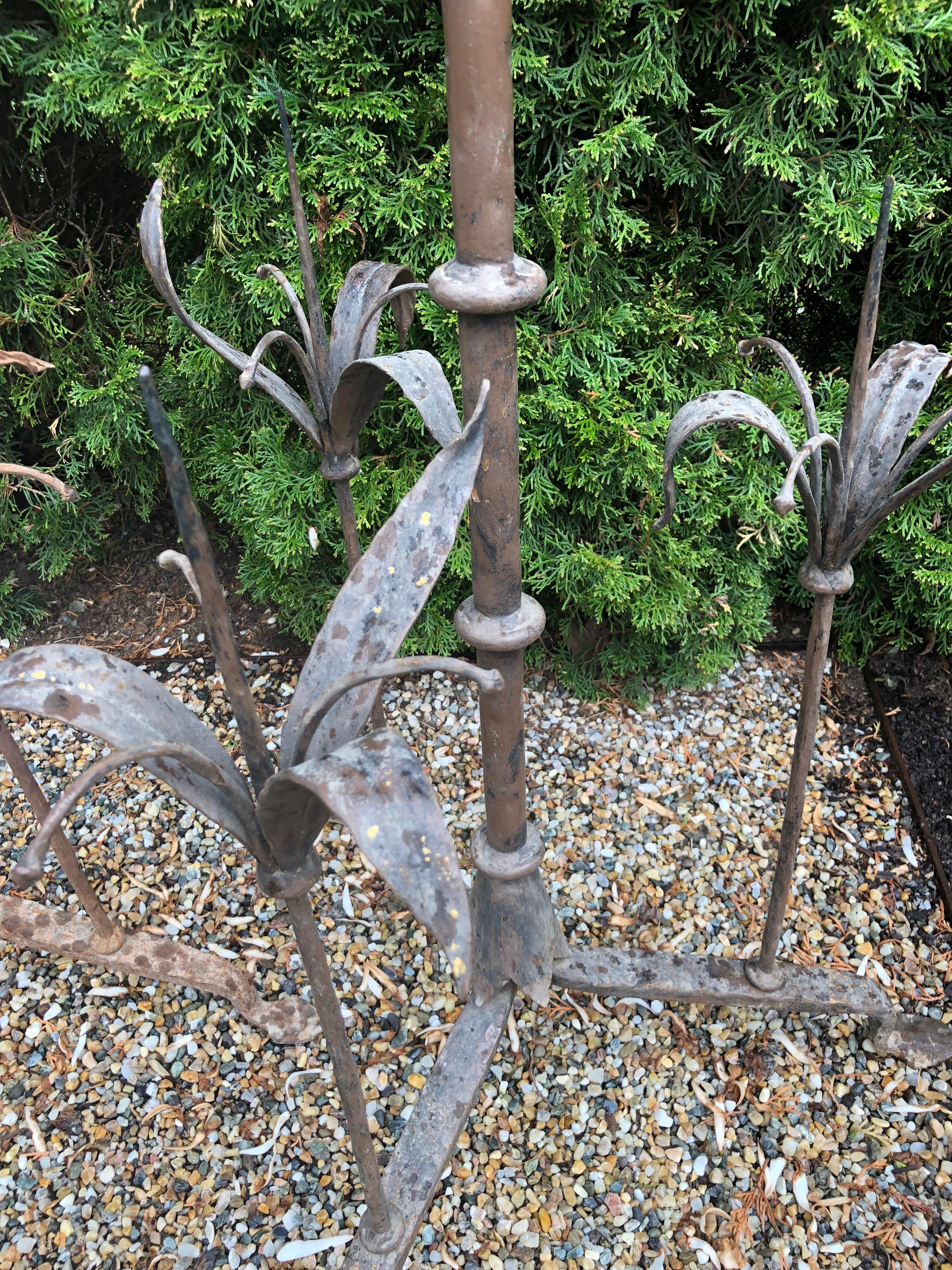 Pair of Tall French Wrought Iron Candelabra with Leaf Motif For Sale 8