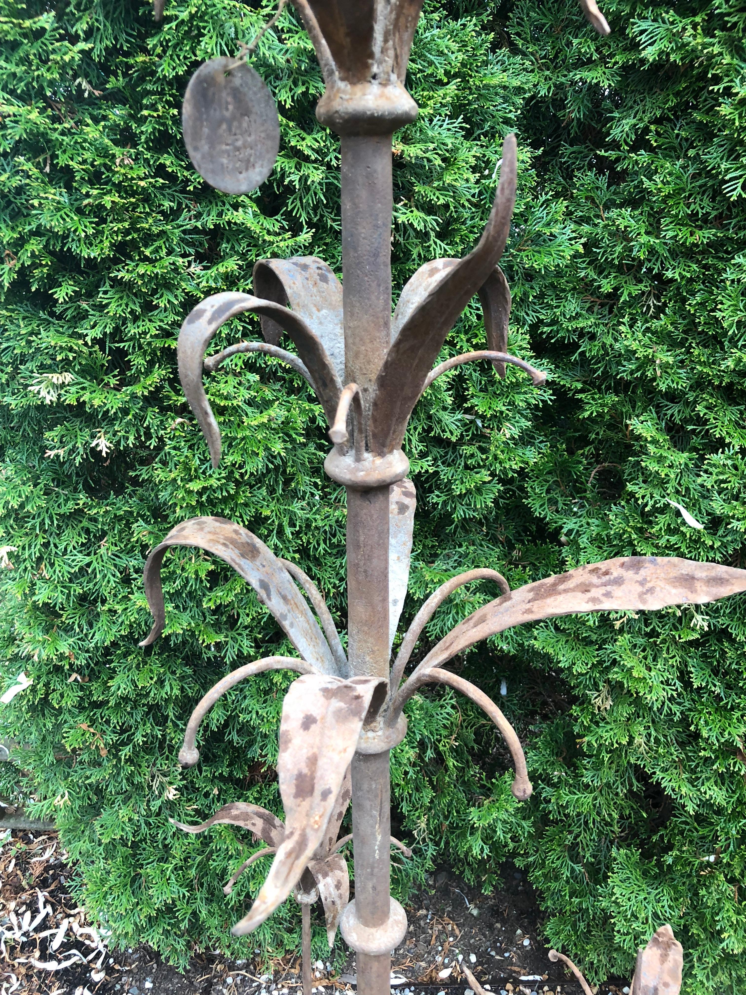 20th Century Pair of Tall French Wrought Iron Candelabra with Leaf Motif For Sale